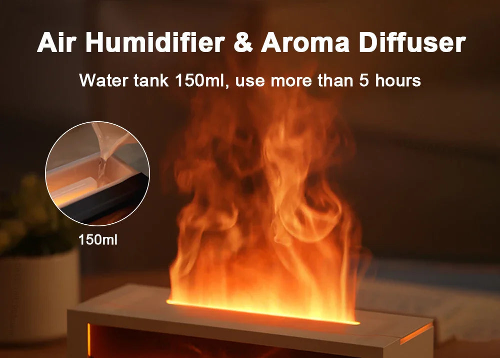 👉 Air Humidifier & Aroma Diffuser – LED Flame with Remote Control