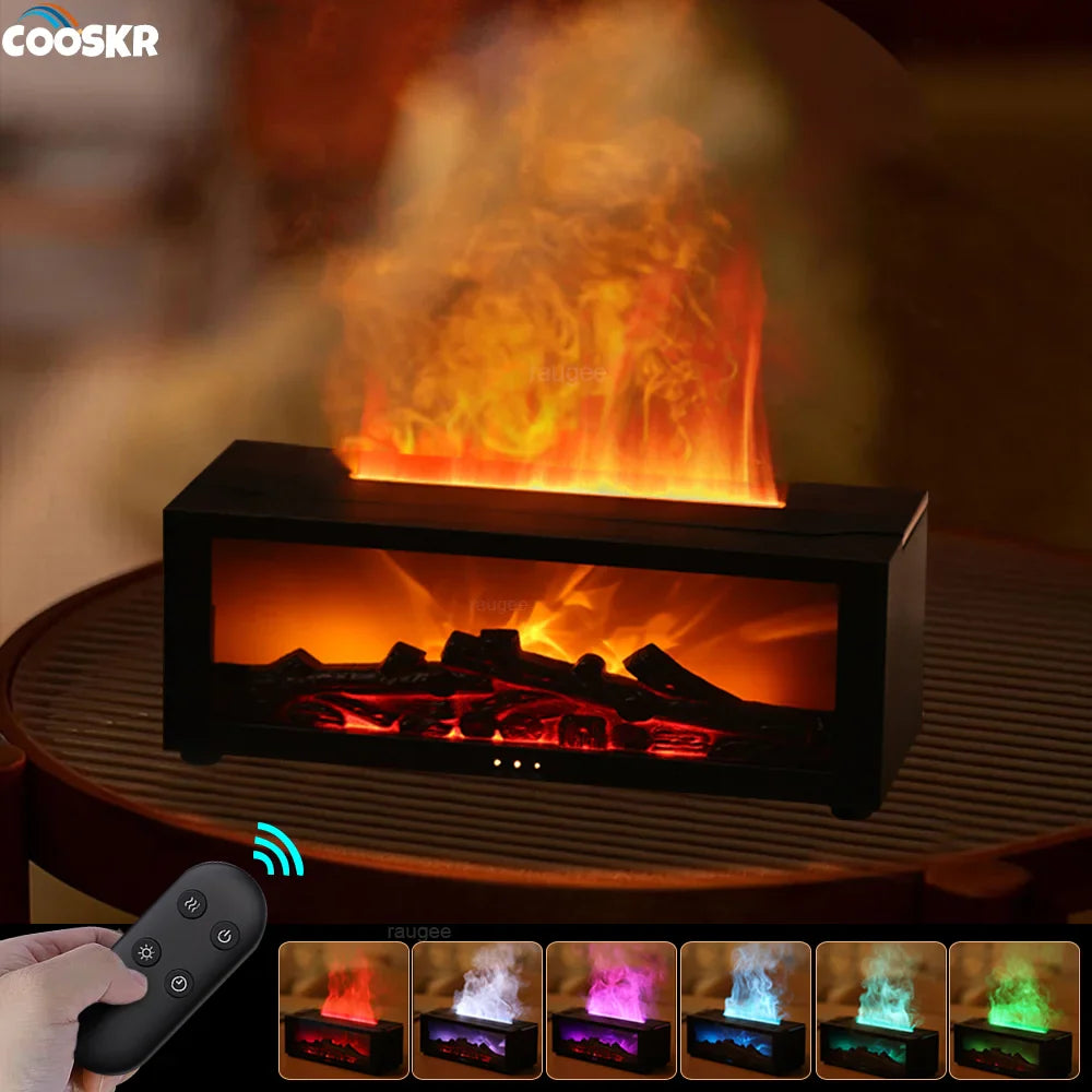👉 Air Humidifier & Aroma Diffuser – LED Flame with Remote Control